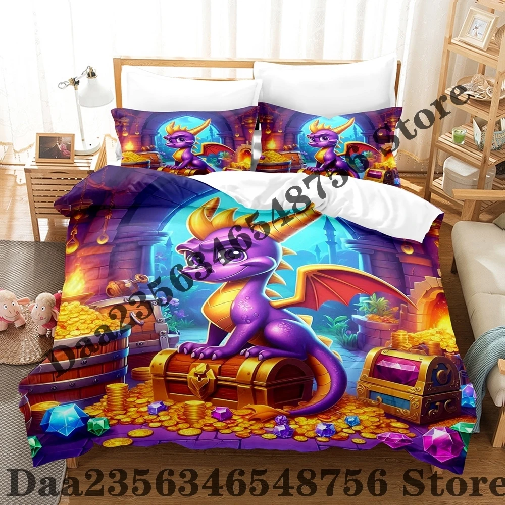 Dragon and Gold Coins spyro reignited trilogy Bedding Set Single Twin Full Queen King Size Bed Set Bedroom Duvetcover Set Anime