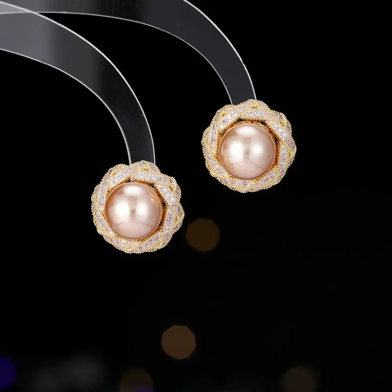 

s925 silver needle, elegant and high-end earrings, interwoven lines, light luxury and high-end feel, Zircon pearl stud earrings