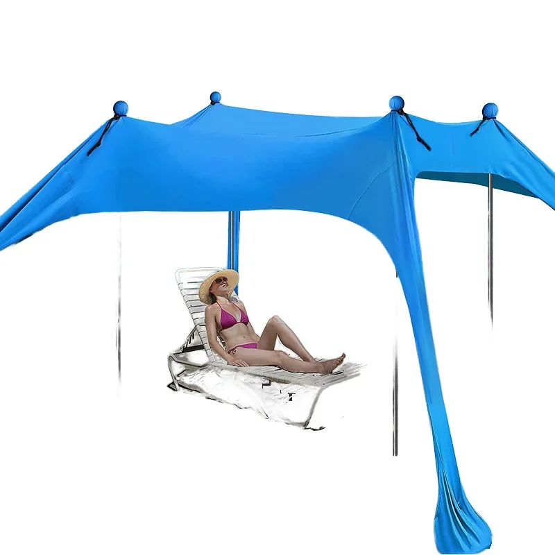 Large pop-up double-decker shade beach tent for 3-4 people in summer