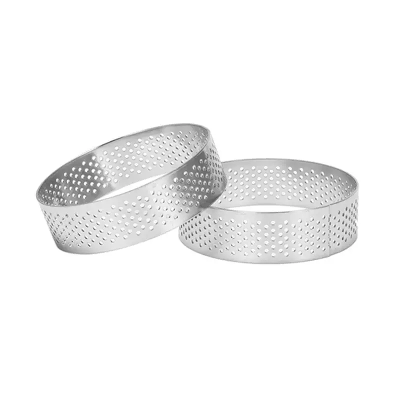 AT21-25Pcs Circular Tart Rings With Holes Stainless Steel Fruit Pie Quiches Cake Mousse Mold Kitchen Baking Mould 9Cm