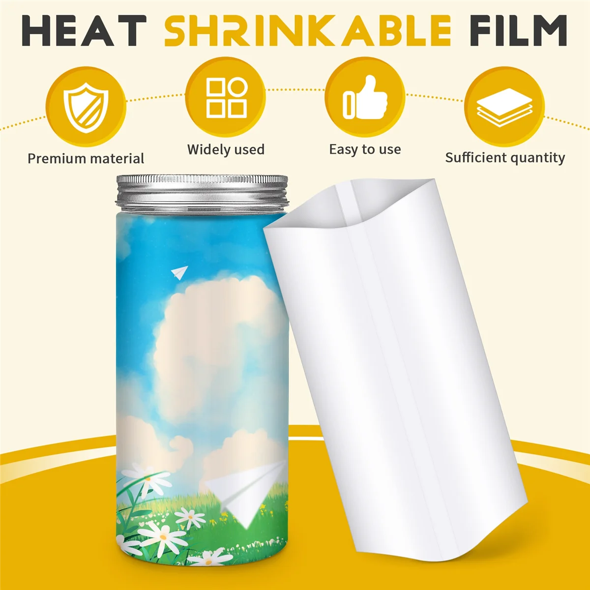 SMIEA 70Pcs Sublimation Shrink Wrap Film 5X10 Inch Heat Transfer Shrink Film Shrink Wrap Bags White Shrink Wrap Bands for Mug