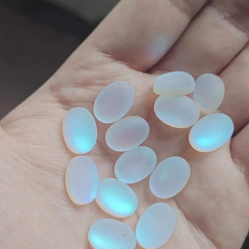 Laser Rainbow AB Colour Moonstones Cabochon Smooth Frosted Surface Oval Shape Glass Crystal Flat Back Multiple Sizes to Choose