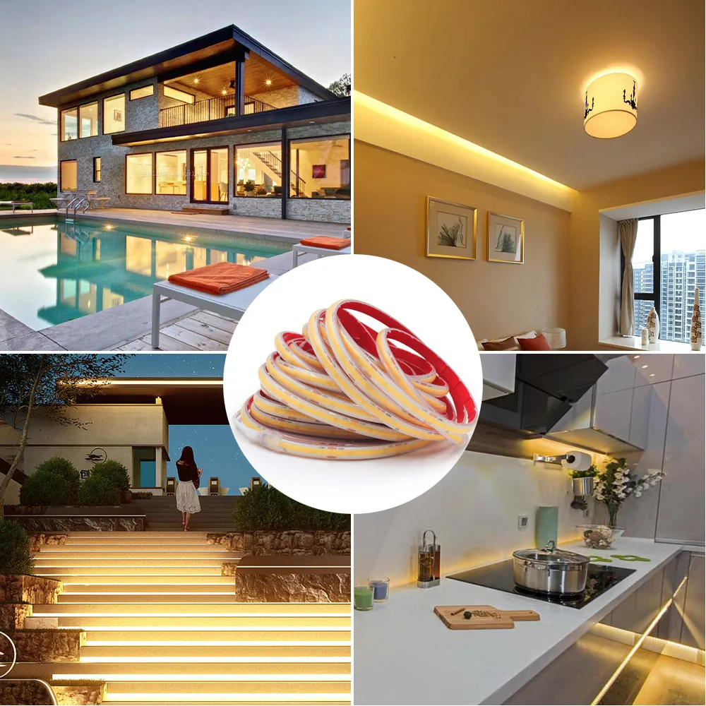 12V 24V Waterproof COB Led Strip Light IP68 Flexible LED Tape with Adhesive 320LED/m RA90 High Density Liner Lighting for Home