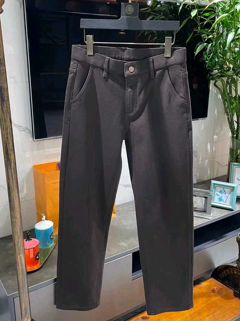 

Men's Casual Straight Leg Faded Denim Jeans Winter Faion Versatile 3D Tailoring Pure Color High Elastici Leisure Jeans