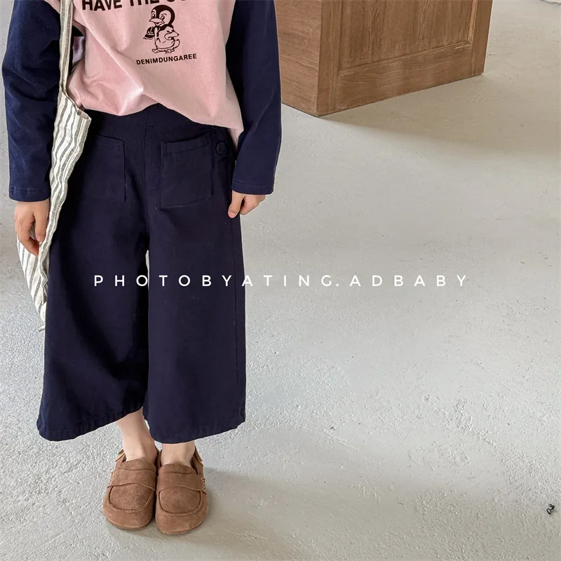 Spring Girls Wide Leg Pants Solid Children Casual Pants Loose Baby Girl Harem Pants Cotton Kids Trousers 1-6year 1-8 Years