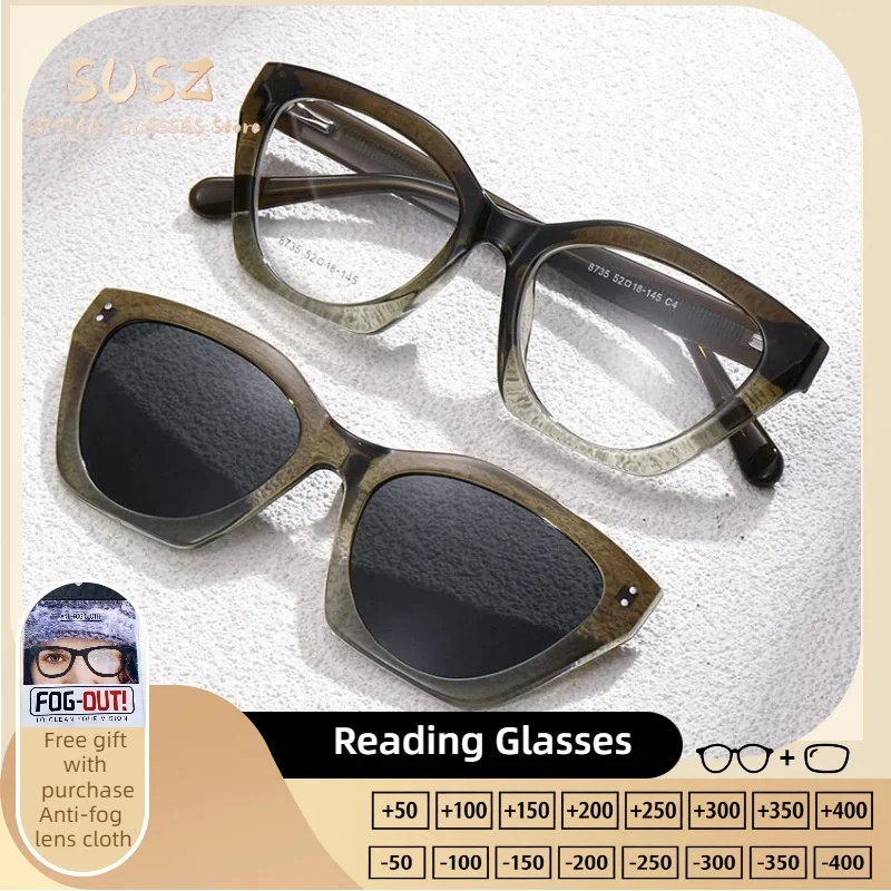 

SUSZ Magnetic Clip On Prescription Optical Myopia Glasses Fashion Square Outdoor Driving Polarized Sunglasses For men
