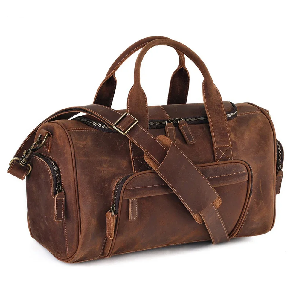 New Fashion Genuine Leather Men\'s Travel Bag Cowhide Luggage Bag For Man Crazy Horse Leather Crossbody Hand Luggage Shoulder Bag