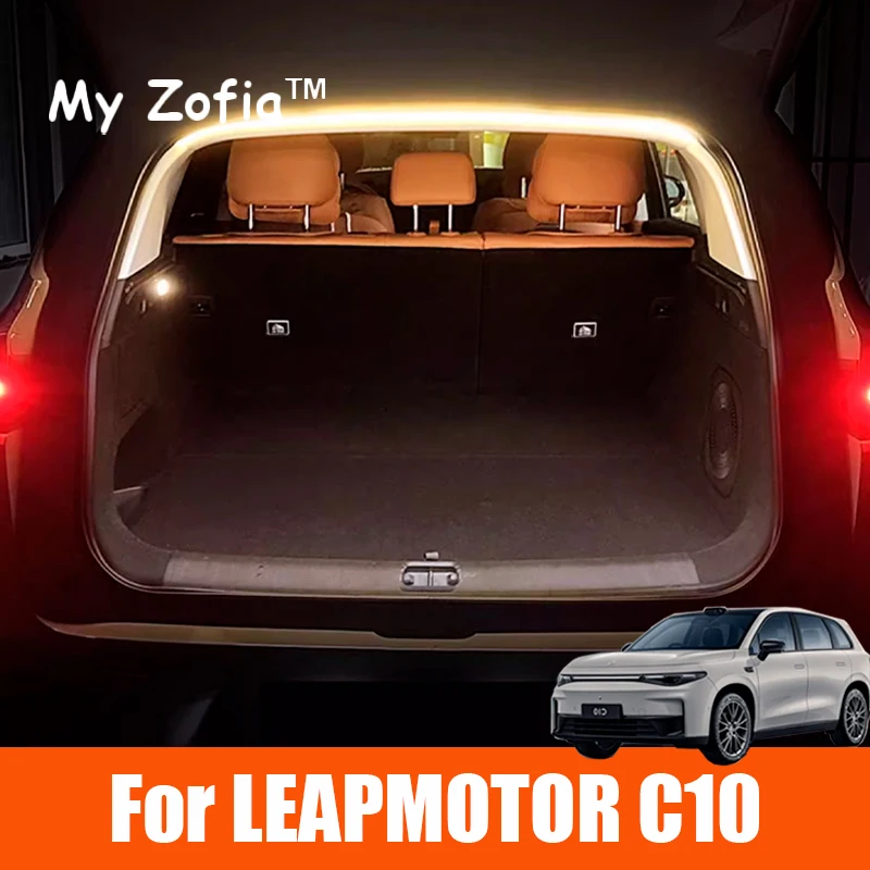 For Leapmotor C10 2024 2025 Car Rear Trunk LED Light Bar Strip Trunk Interior Brightening Decorative Lamp Strip Automatic Light