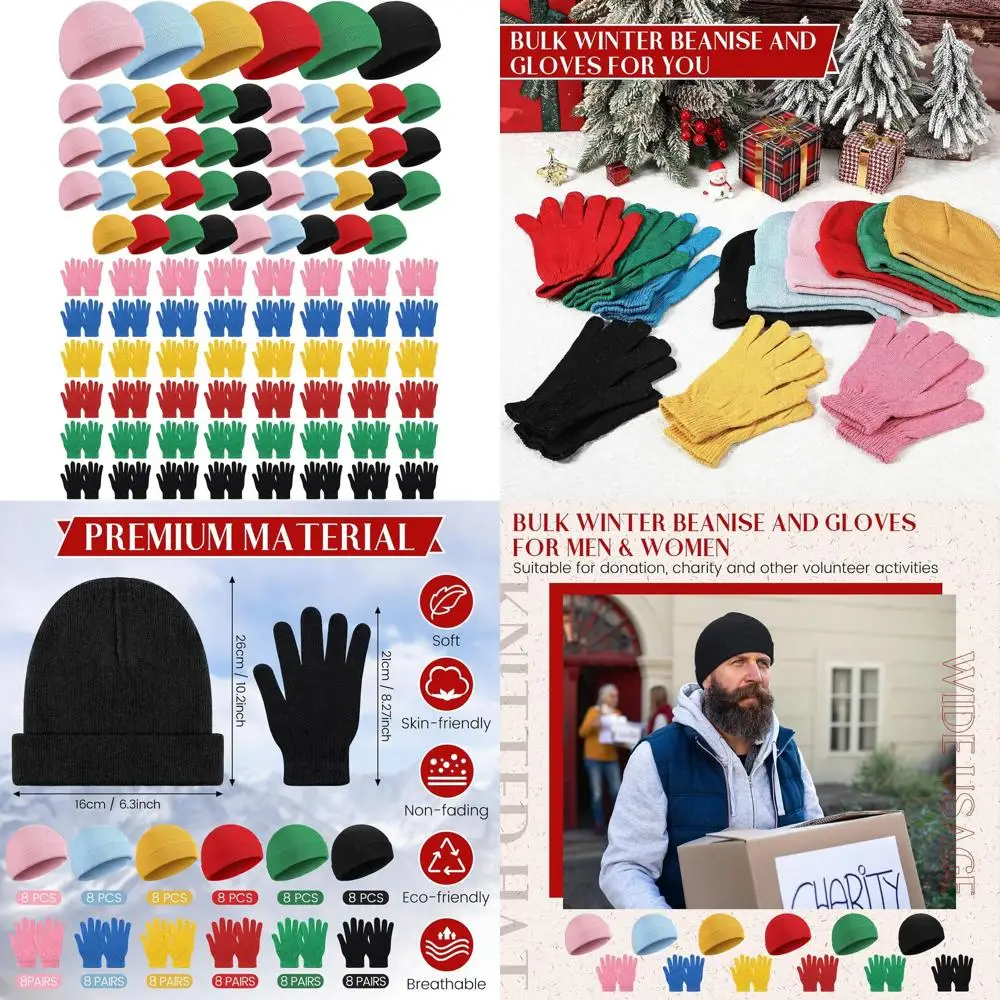 

Tarpop 96 Pcs Winter Beanies and Gloves Bulk, Cold Weather Unisex Winter Hat and Gloves for Homeless Men Women