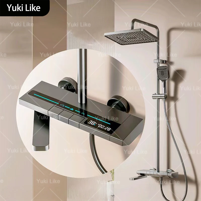 

Gunmetal Gray Digital Display Shower Set Household Bathroom Hot and Cold Water Pressurize Shower System Set Bathtub Faucet