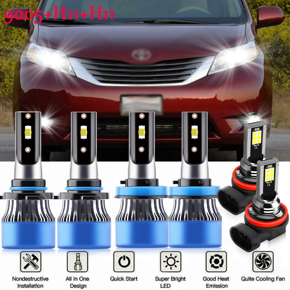 15000LM Headlamp LED Headlight Fog Lamp Light Bulb Auto Car For Toyota Sienna 2011 2012 2013 2014 2015 2016 2017 2018 2019 2020