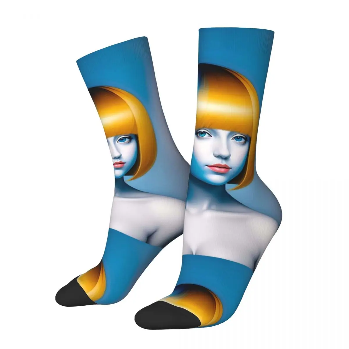 Blue Eyes Orange Hair Beautiful Woman Portrait Abstract Socks Harajuku Stockings All Season Long Socks for Unisex Christmas Gift