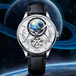 Fashion Automatic Watch Men Luxury 42mm Mechanical Wristwatches Top Brand Earth Globe Dial Multifunctional Clocks KALUNYA 2023