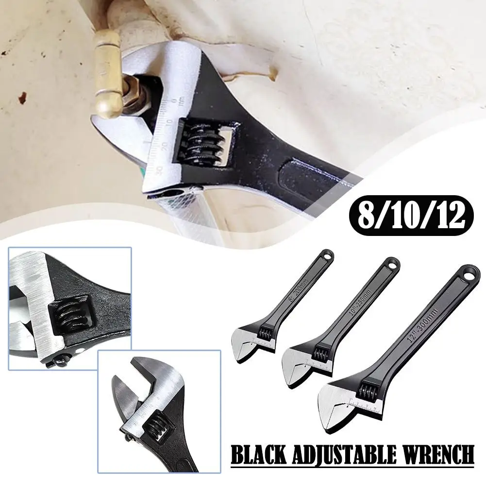 8/10/12 Inch Steel Adjustable Wrench Mini Open-end Universal Hand 3 Dip Repair Spanner Tool Size Black Metal Tools Wrench V4S3