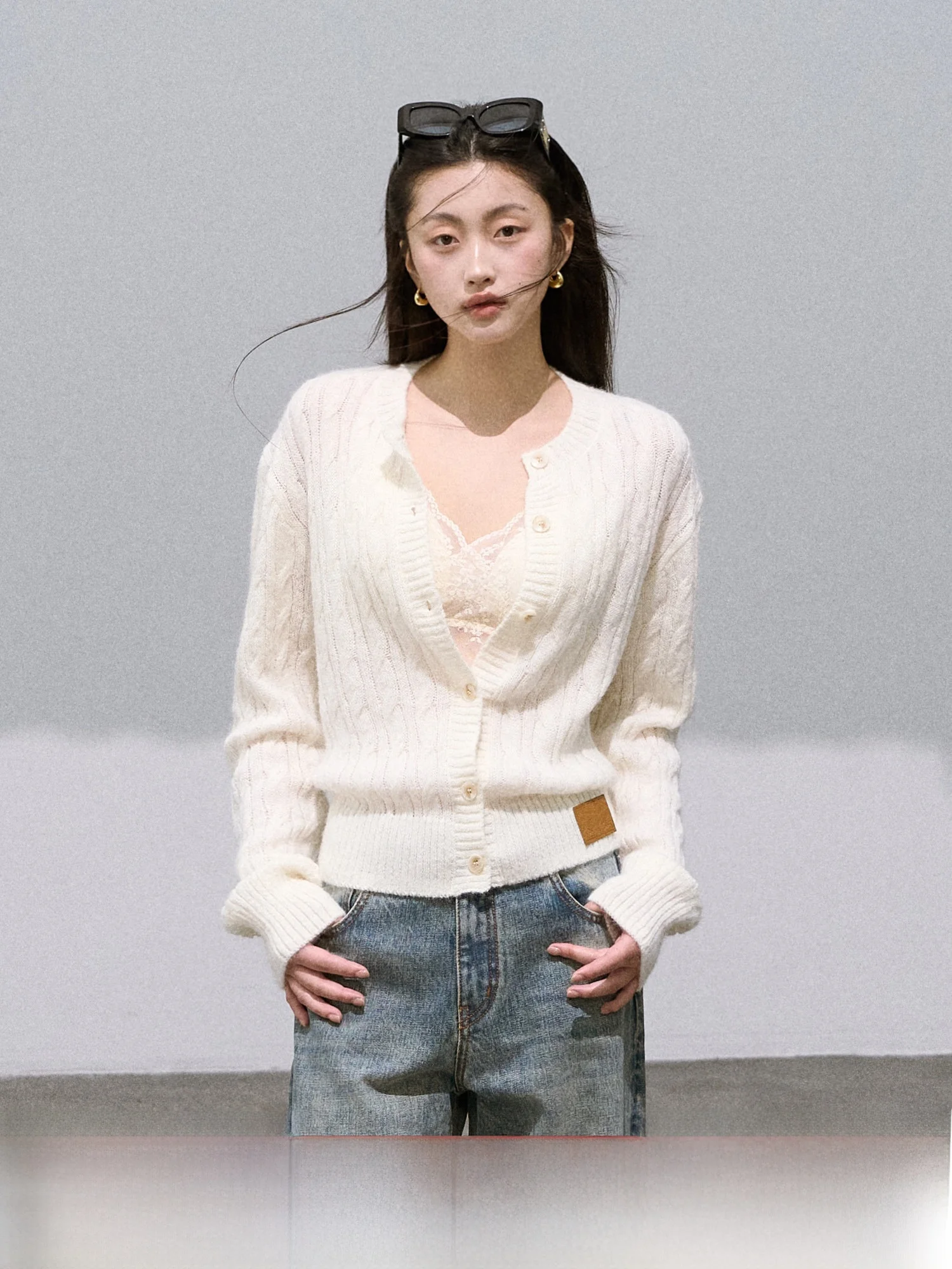 

OAKMOO Casual Style Open Cardigan Knitted Sweater Soft White Cashmere Loose Woolen College Style Women's Top