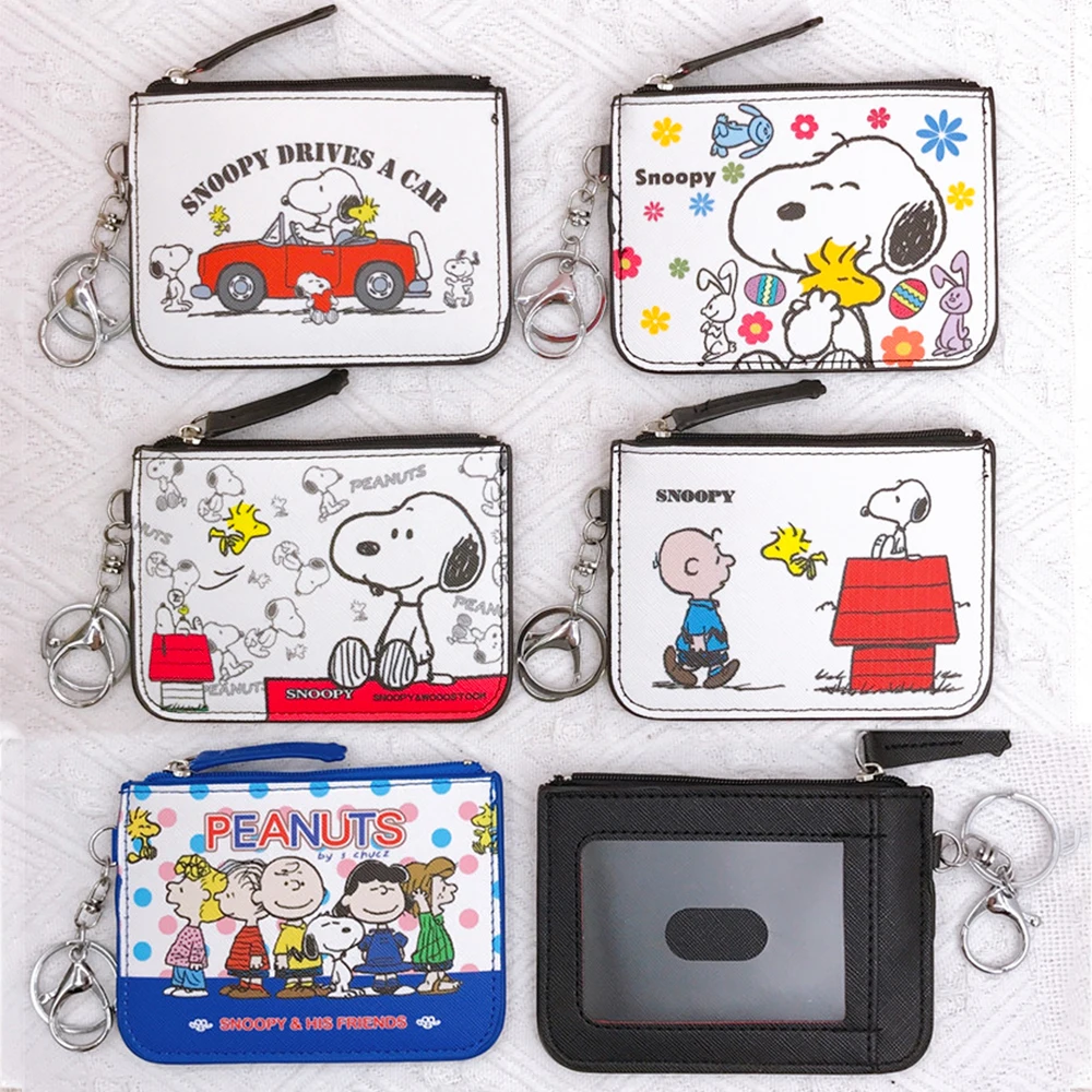 Snoopy Kawaii Anime Series Card Holder Coin Purse Keychain Backpack Pendant Leather Can Hold Student Meal Mini Card Bag Toys ﻿