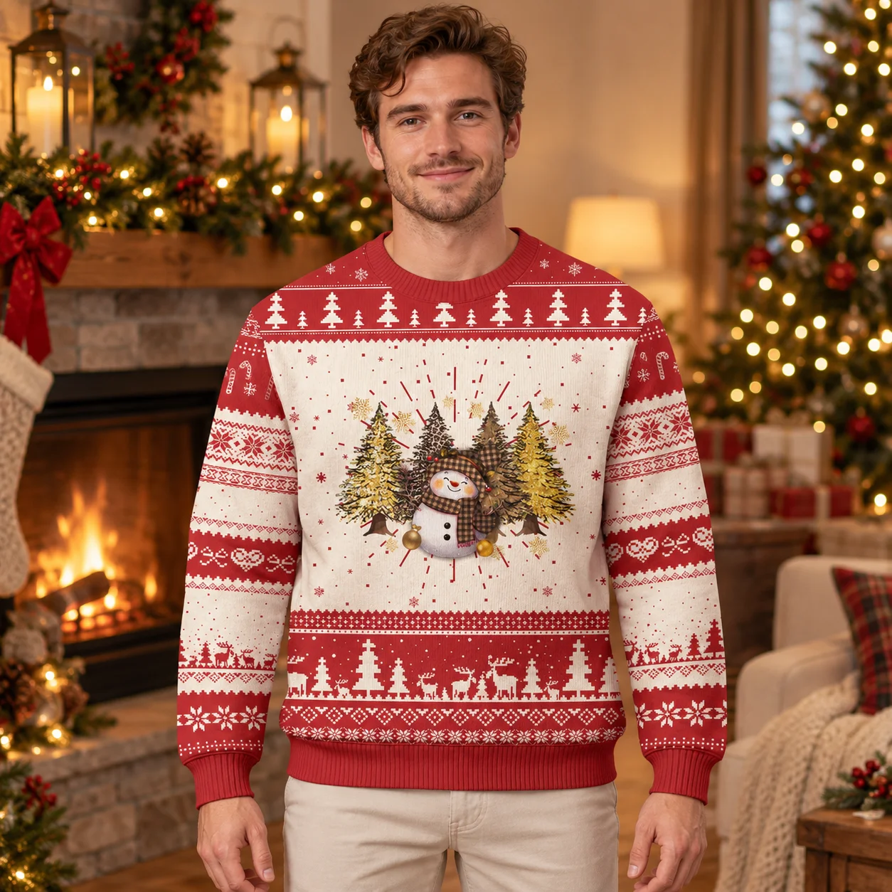 New Celebrate Christmas in Tree Inspired Crewneck Sweaters with an Ugly Christmas Sweater Print for Parties and Winter Outfits