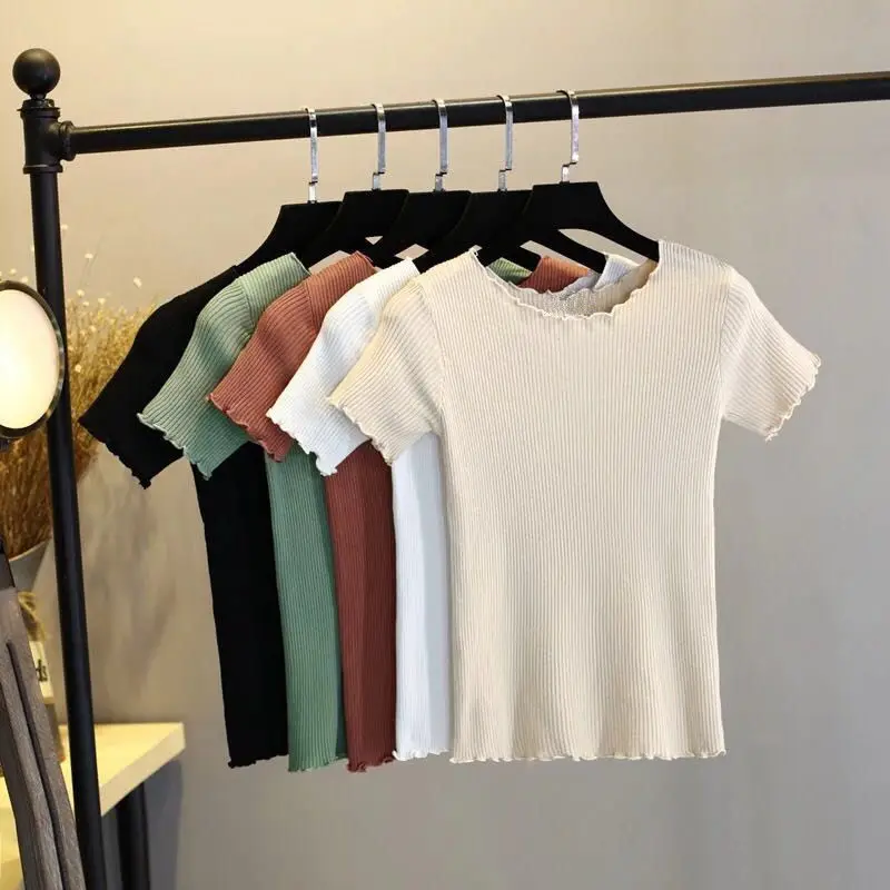 

Stylish round Neck Short Sleeve T-Shirt Women's Slim Fit Color Base Shirt Trendy Commute Style Korean Version Soft Fabric
