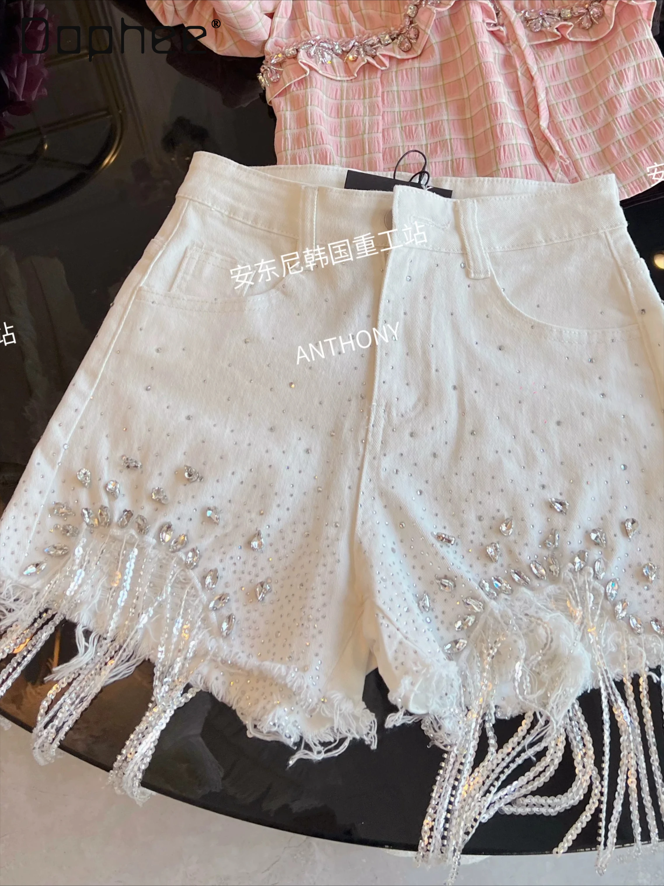

Heavy Industry Hot Diamond Tassel White Denim Shorts Women's Summer 2026 New High Waist Skinny Fashion Spice Girls Hot Pants