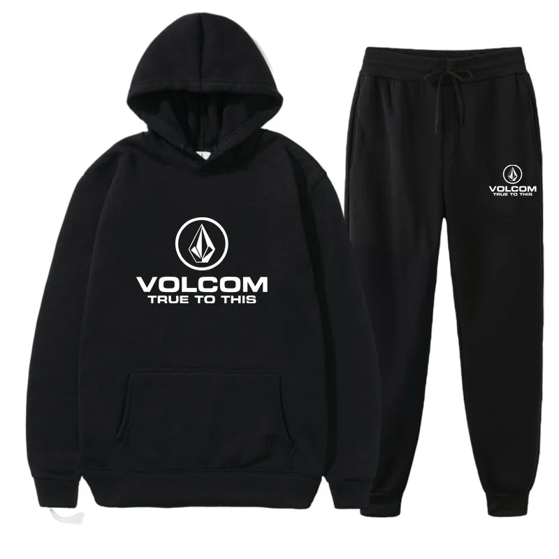 2024 Winter Fall Men\'s Tracksuit Sweatshirt Set Volcom Hoodies + SweatPants 2Pcs Suit Casual Running Fitness Man Sportswear