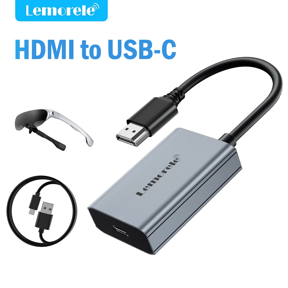 Lemorele HDMI to TYPE-C Adapter 4K 60HZ USB-c Portable Video Adapter For XREAL Nreal Air Rokid Glasses Head Mounted Display