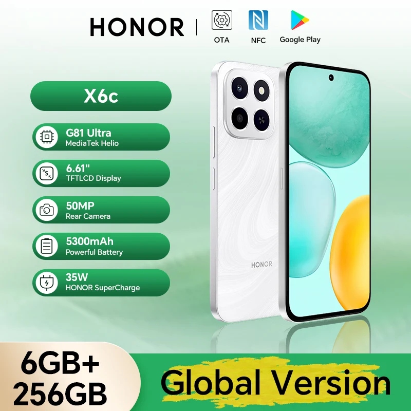 هاتف ذكي Honor X6c الإصدار العالمي الجديد بشاشة 6.61 بوصة 120 هرتز TFTLCD 50 ميجابكسل 5300 مللي أمبير في الساعة 35 وات هاتف مقاوم للماء ومقاوم للسقوط