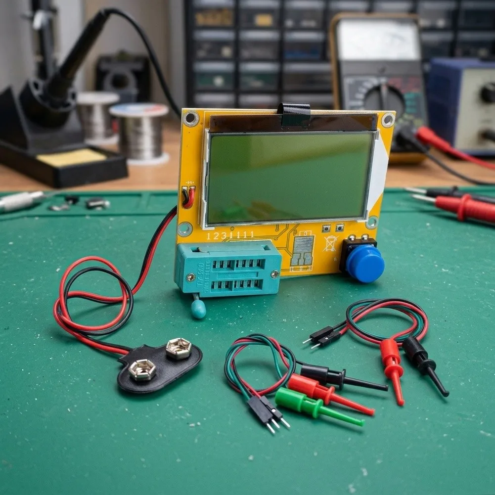 Transistor Tester with Capacitance Inductance Measurement Function and Wire-Driven Test Hook for Electronic Component Testing