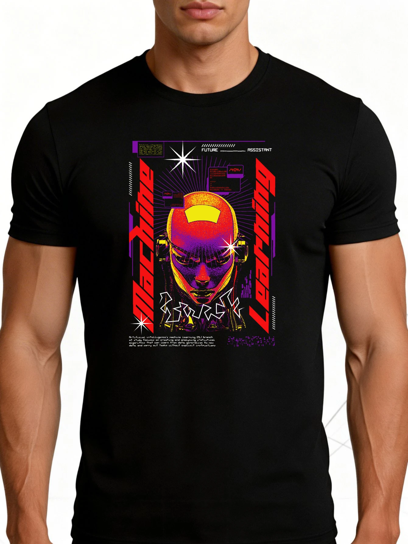 Retro Futuristic Style Men's T-Shirt Machine Learning Graphic Design Summer Casual Wear Gift for Tech Enthusiasts