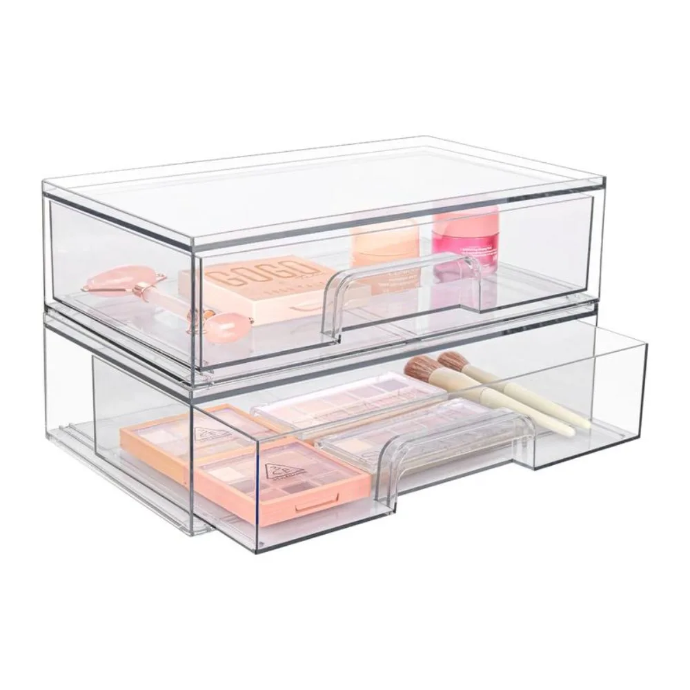 

12''W Clear Stackable Storage Drawers,2-4 Pack Acrylic Plastic Organizers Bins for Cosmetics,and Beauty Supplies