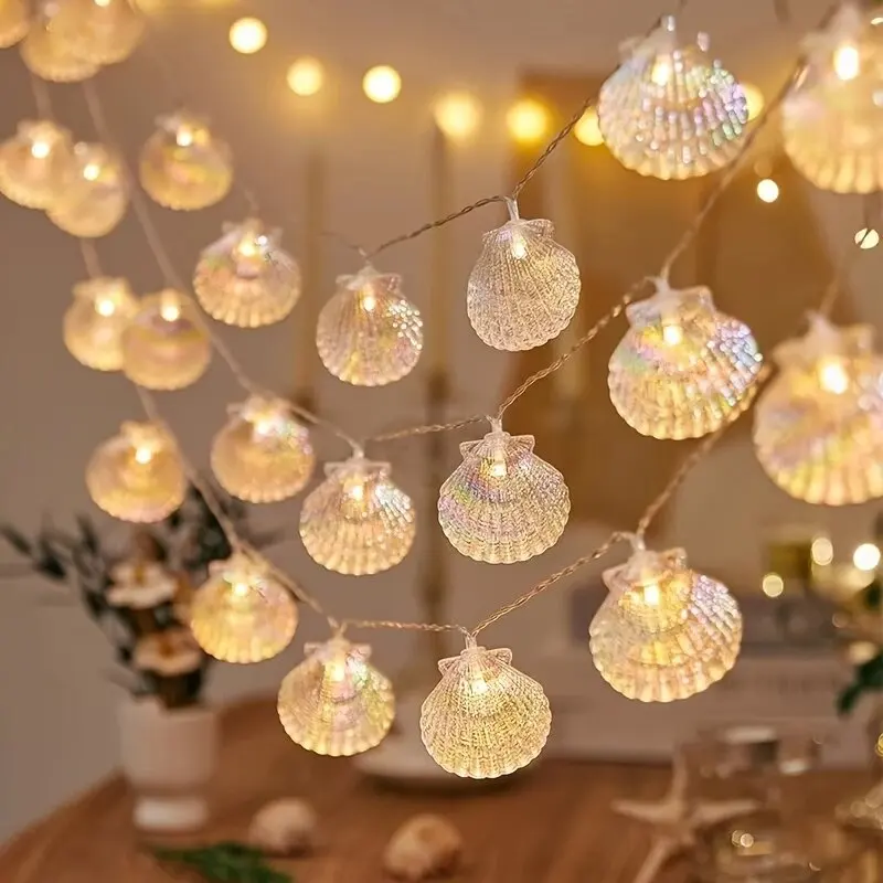 1PC Romantic Sea Star Scallop String Lights Battery Powered Fairy Lights Atmosphere Decorative Lamp For Room Wedding Party Store