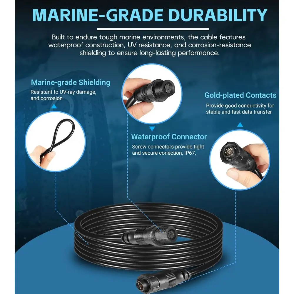 720106-1 EC M3 14W10 كابل تمديد محول الطاقة (10 أقدام) لـ Humminbird APEX، SOLIX، Onix Fish Finders Sonar Cable، متوافق مع
