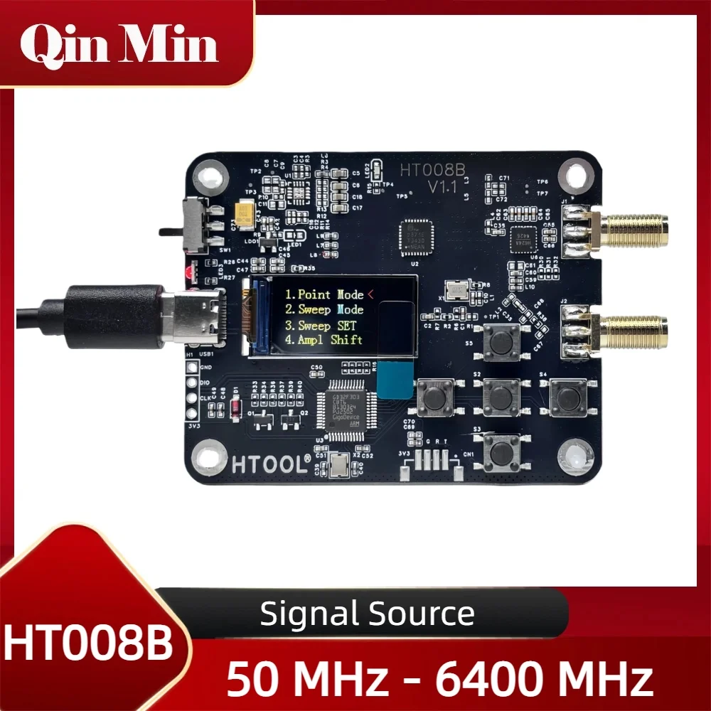 HT008B MAX2871 Генератор сигналов 50-6400 МГц Источник сигналов Разрешение 1 кГц Низкий фазовый шум USB-управление Режим точки развертки частоты