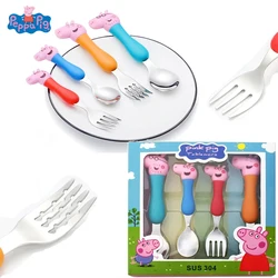 Peppa Pig Tableware Stainless Fork Spoon George Pig Dad Mom Cartoon Anime Pattern Party Toy Gifts for Boys and Girls