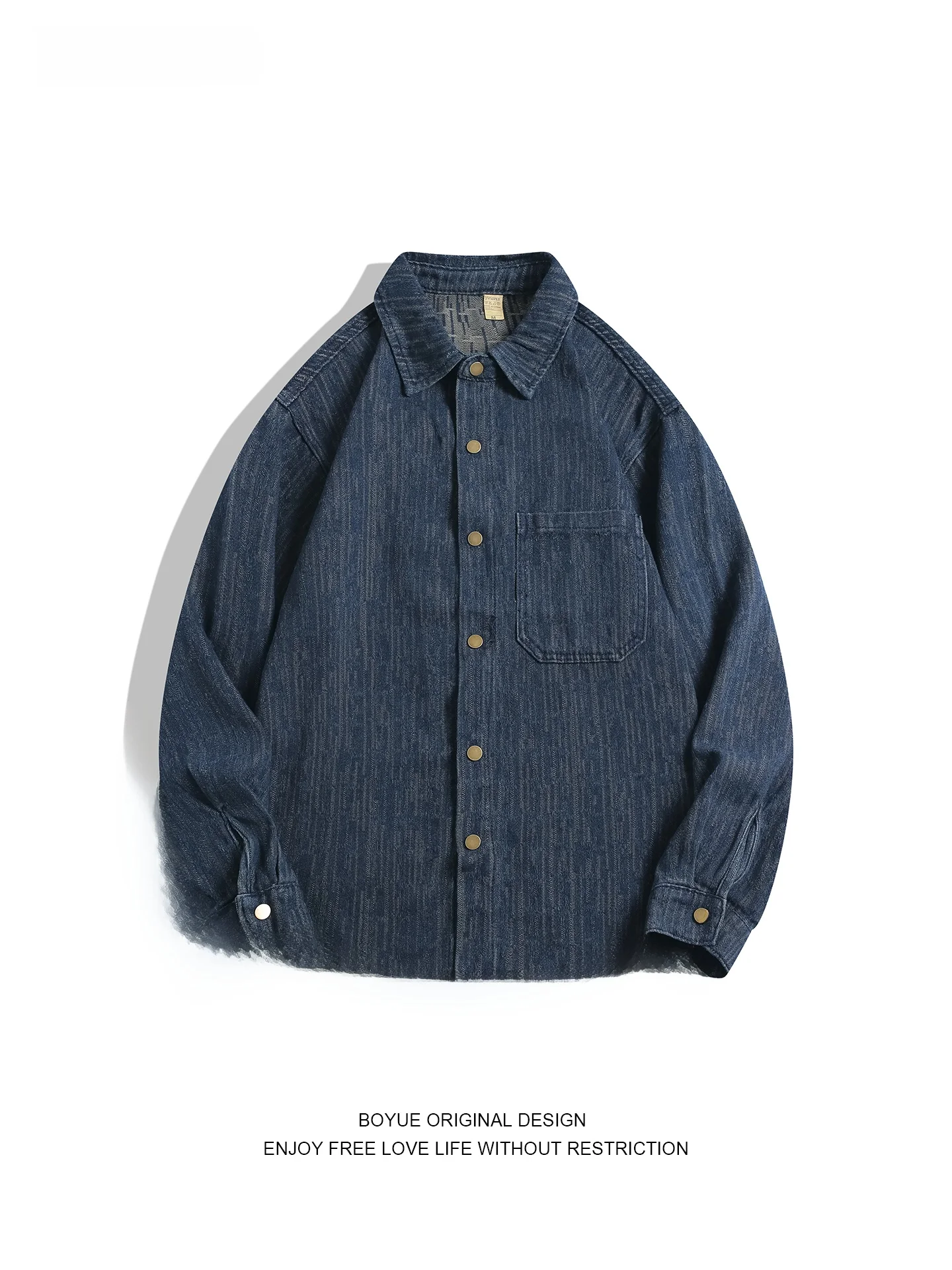 

Джинсовая куртка Boyue в американском ретро-стиле, свободного кроя, с длинными рукавами и воротником, для мужчин и женщин, рабочая одежда, универсальная, из хлопка и полиэстера