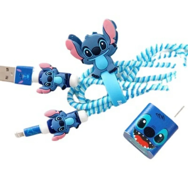 Disney-funda protectora para Cable de datos de Stitch, Mickey, Kawaii, creativo, cargador de teléfono móvil