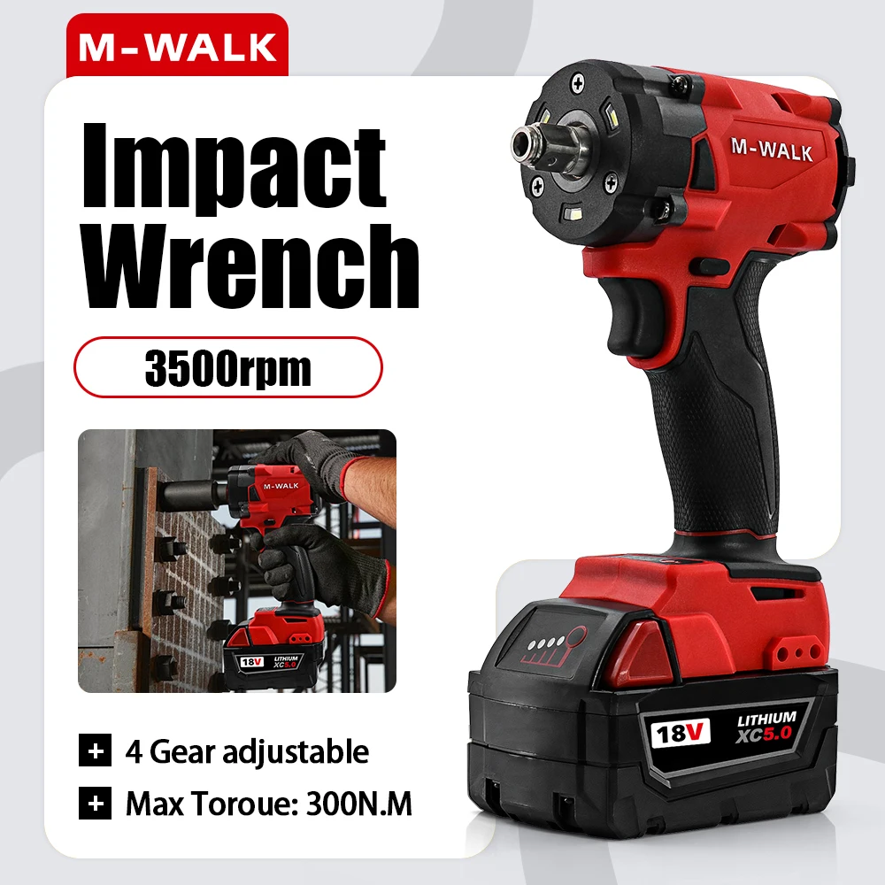 300N.M Brushless Electric Impact Wrench 1/2 in Cordless Wrench Screwdriver Car Repair Power Tools For Milwaukee 18V battery Pins