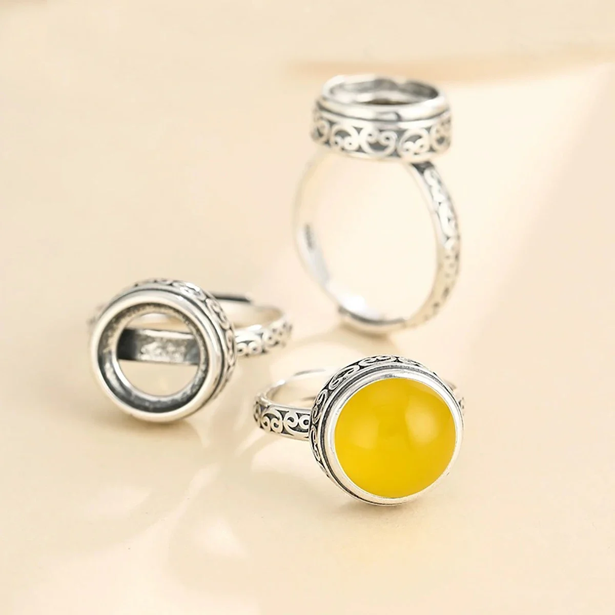 925 Sterling Silver Adjustable Classical Ring Empty Bracket Settings 11mm Round Cabochon DIY Ring Jewelry Making Accessory