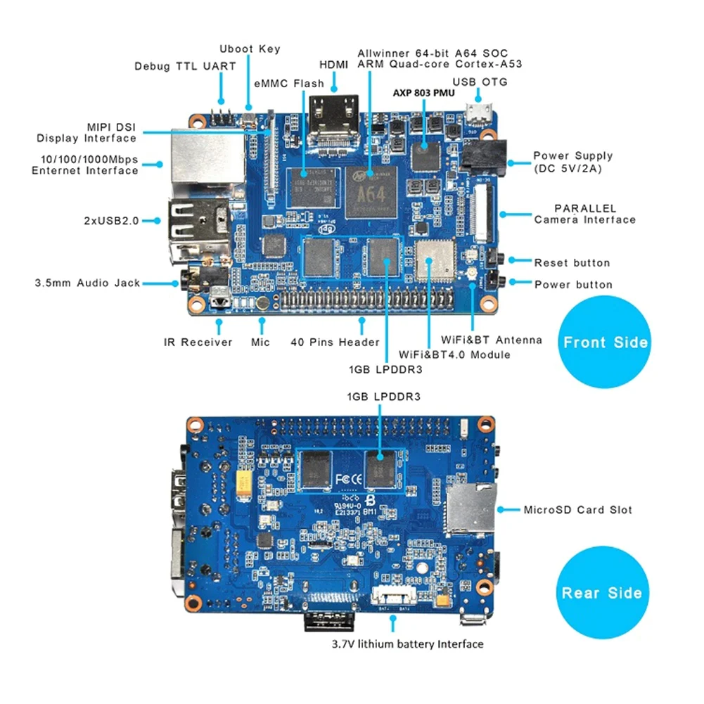 Banana Pi M64 64-Bit Quad-Core Allwinner A64 Mini Single Board Computer -M64 Banana Pi Development Board