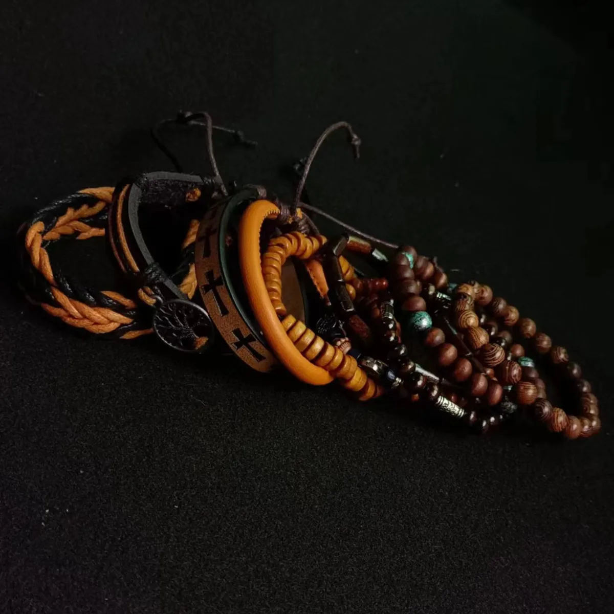 Khaki Tree 10 Pcs/set Black Wrap Woven Fashion Handmade Men Bracelets Male Women Leather Bracelets Men Bangle Wholesale Jewelry - Image 4