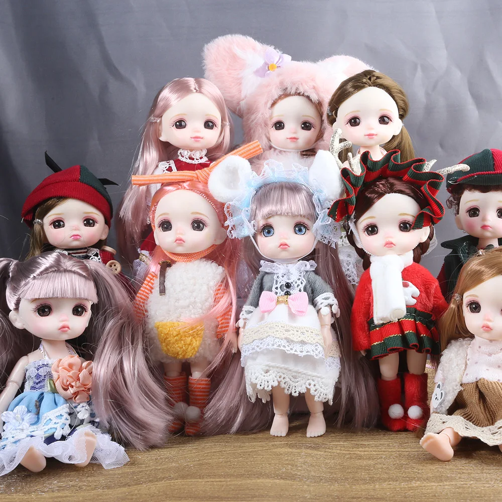 Boneca bonito rosto sorriso BJD, 16cm, 13 Joint Dolls, Make Up Toy, Little Girl Gift, Bonecas de aniversário