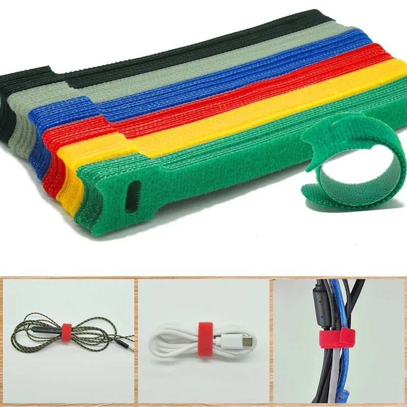 10-100pcs Releasable Cable Ties Wire Organizer Black  Nylon Hook Loop Straps Wrap Zip Bundle Bandage Tie Plastics Fastening