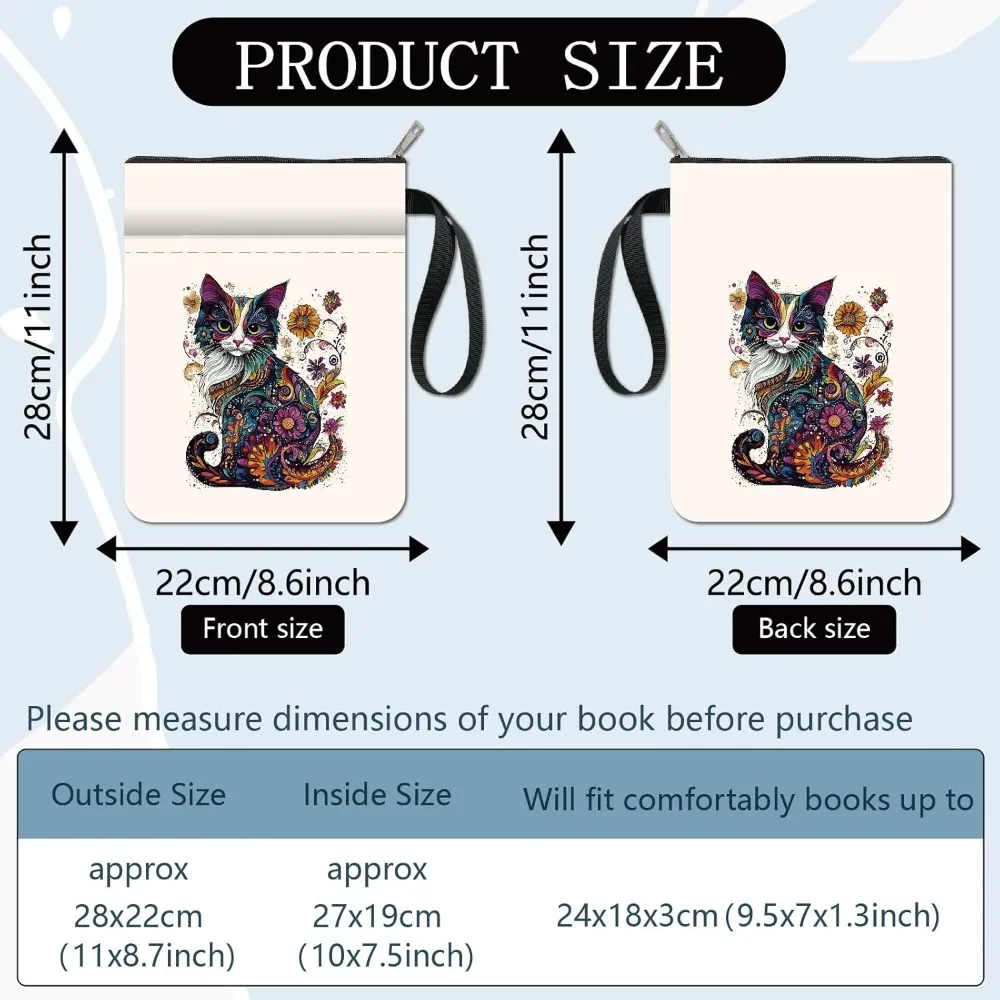 Cat Book Cover Cloth Book Sleeve 11 X 8.7 Inch Books Holder Case Covers Zipper Front Pocket Washable Fabric Bookish making kit