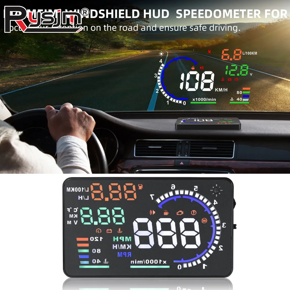 

OBD2 EOBD HUD A8 5.5'' Автомобильный проекционный дисплей на лобовое стекло, LED-проектор, спидометр, датчик температуры воды, тахометр, индикатор скорости и напряжения с функцией сигнализации