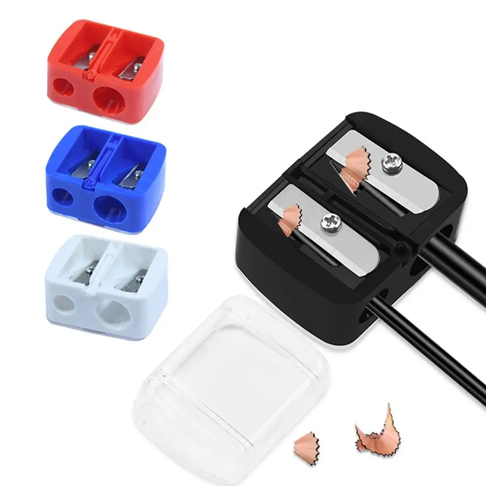 2Pcs Mini Double Hole Pencil Sharpener Classical Plastic Eyebrow Pencil Sharpener 2-Size Makeup Pen Sharpening Tip Thin Tools