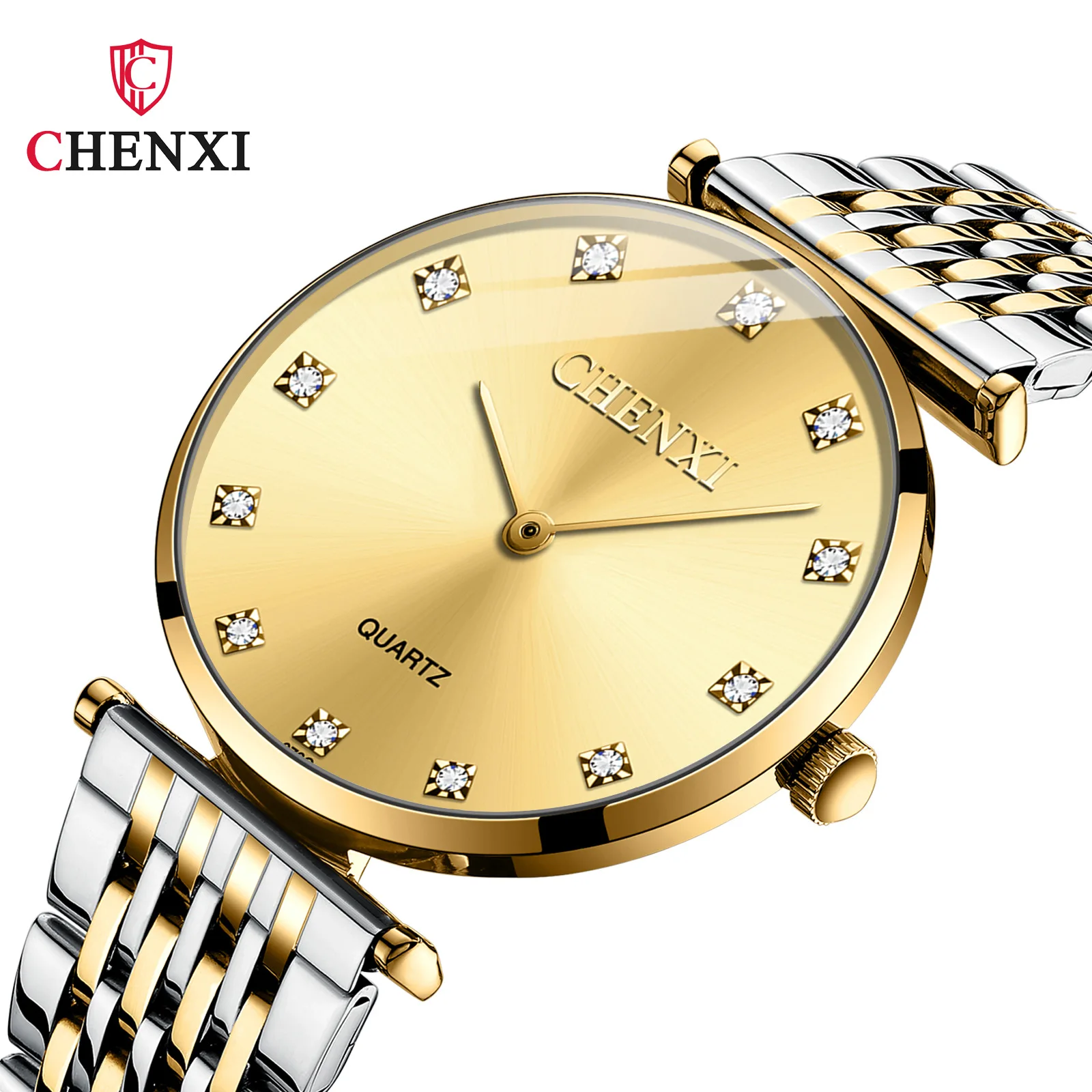 CX-072C Ultrathin watches Lovers Rhinestone watch for men stainless steel Men's Womens quartz Wrist Watch female form male table