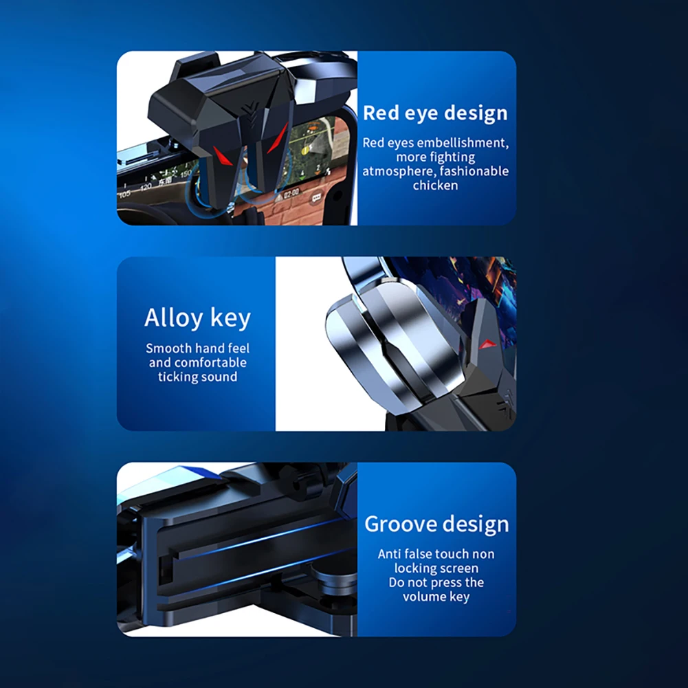 قطعتان من زر مفتاح لوحة الألعاب الميكانيكي المكون من 6 أصابع مشغلات ألعاب الهاتف المحمول الحساسة لهاتف Pubg Mobile