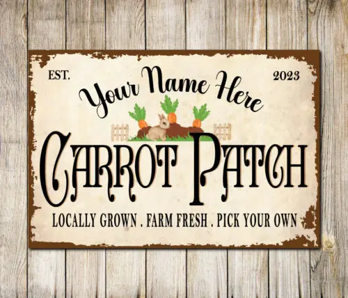 Personalised Carrot Patch Sign Farm Easter Bunny Cottontail Decor Metal Plaque