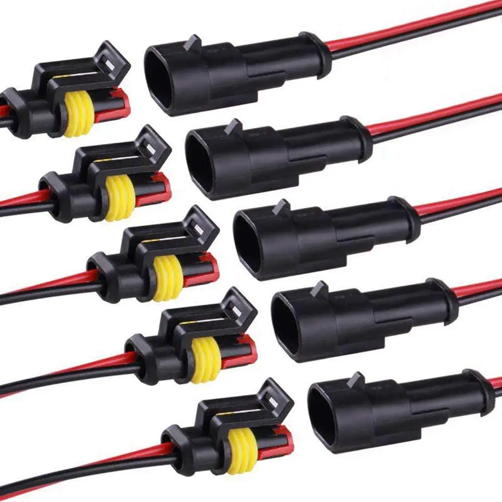 5sets 2 Pin Way Connector Waterproof Connectors Male & Female Way 16 AWG Wire For Car Truck Boat Electrical Connector