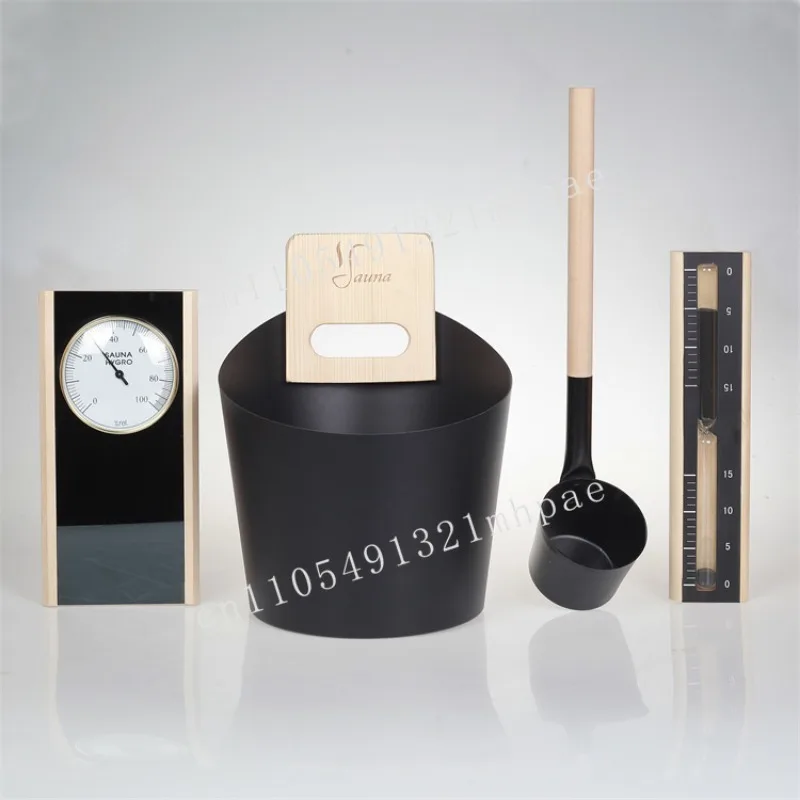 

Wholesale sauna accessories custom 5L aluminum black sauna bamboo handle bucket
