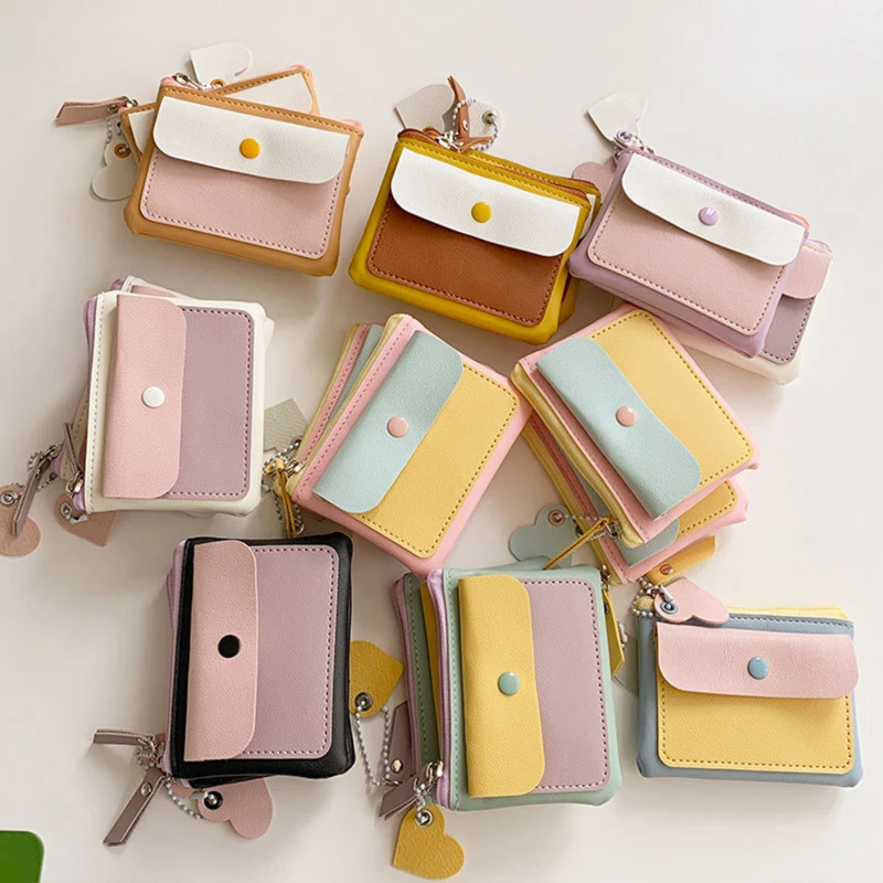 

Cute Girl Short Purse Mini Fashion Women Wallet Designer Luxury Wallet PU Leather Coin Purse Female Hasp Wallet Purse Key Bag